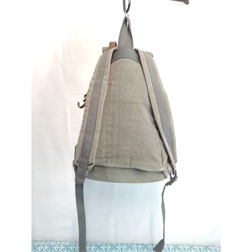 Canvas Leather Backpack Gray Brown Laptop Rucksack Fits 17” laptop